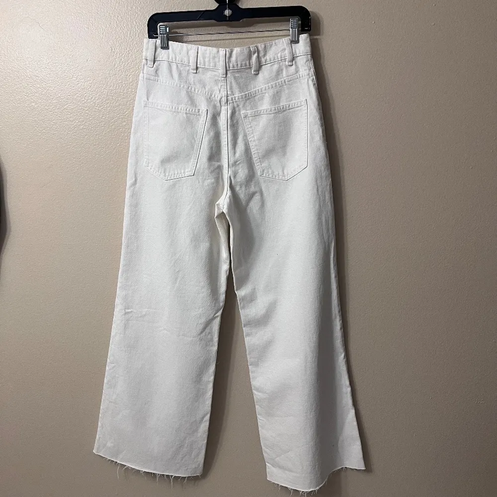 Zara The Trute Women's White Wide Leg Jeans Raw Hem Denim Size 6 US New Other - Image 3
