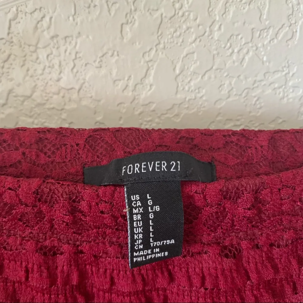 High Waisted Maroon Lace Mini Skirt - Image 4