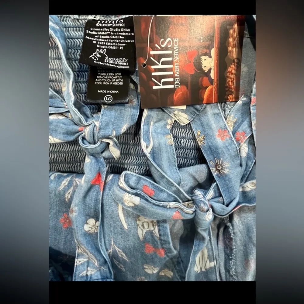 Studio Ghibli Kiki's Delivery Service Floral Jiji Allover Print Denim Tank Dress - Image 7