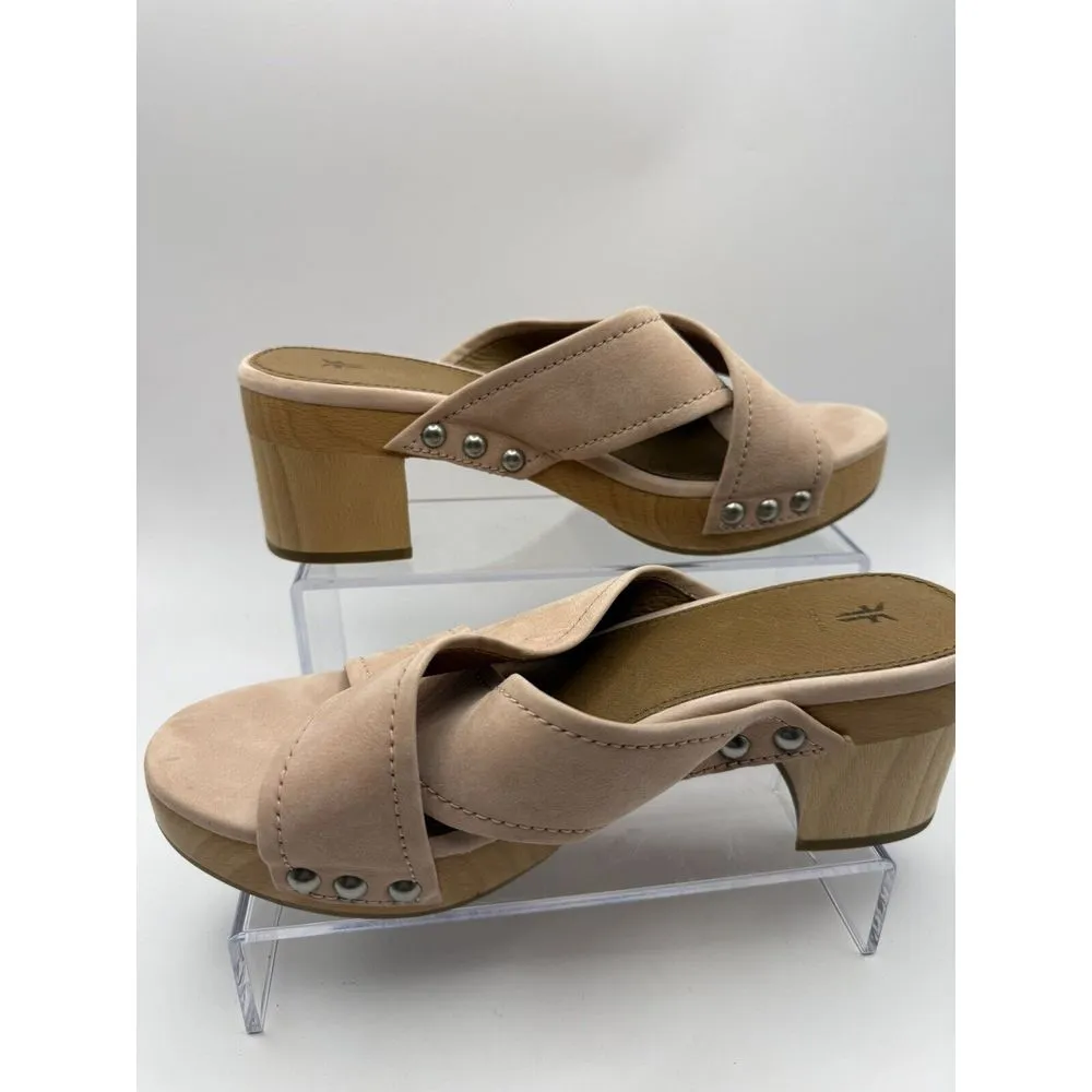 Frye Sandals Fiona Leather Slide Blush Size 8 Pink Leather Wood‎ Heel Studs - Image 2