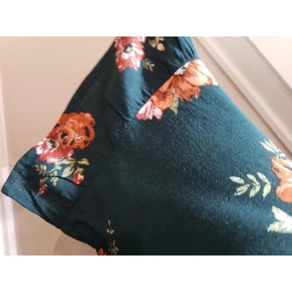 Wild Fable Womens Green Floral V Neck Short Sleeve Button Front Bodycon Dress S - Image 6