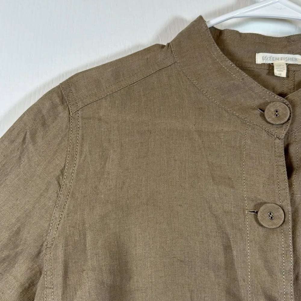 Eileen Fisher 100% Irish Linen Taupe Beige Lightweight Jacket Back Tie Size Med - Image 4