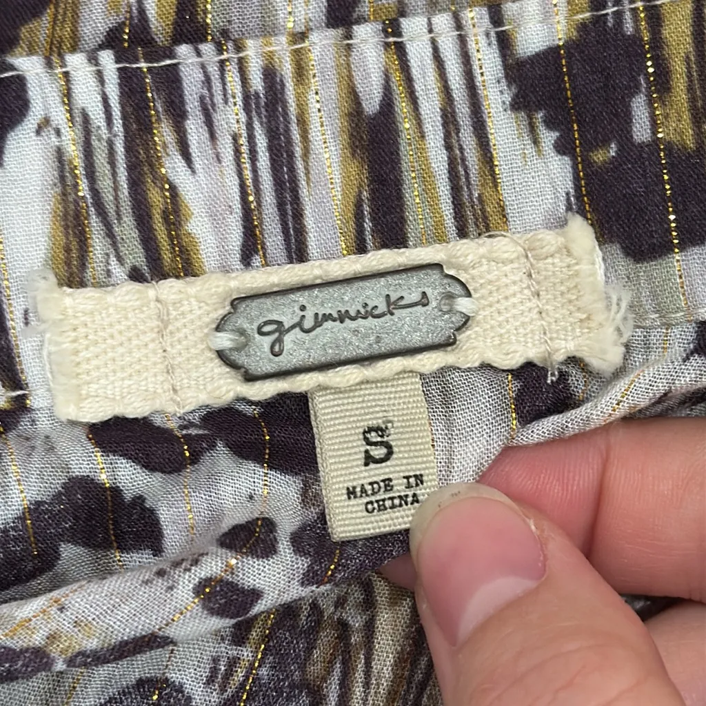 Gimmicks Women’s Animal Print Mock Neck Ruffle Lace Trim Sheer Top Blouse size S Brown - Image 10