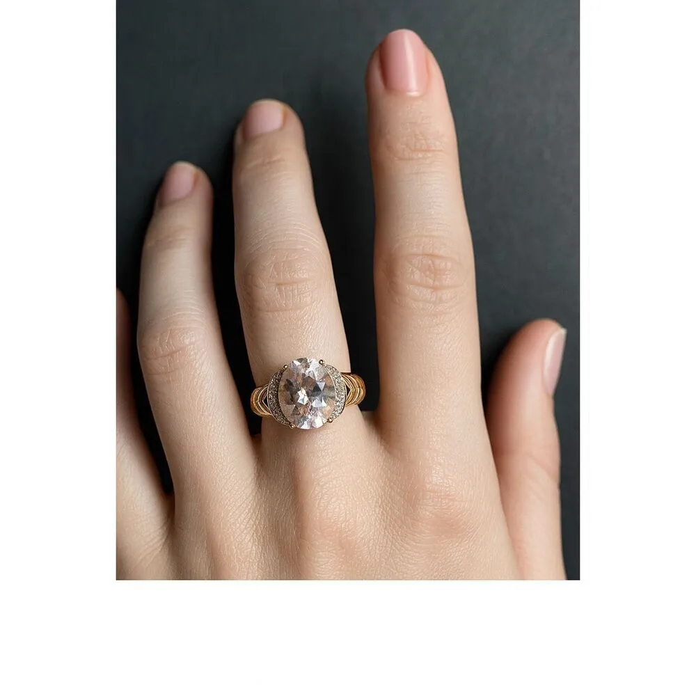 ✨ 14K Gold Morganite & Diamond Ring | Oval Cut 12x10mm | Size 7 - Image 4