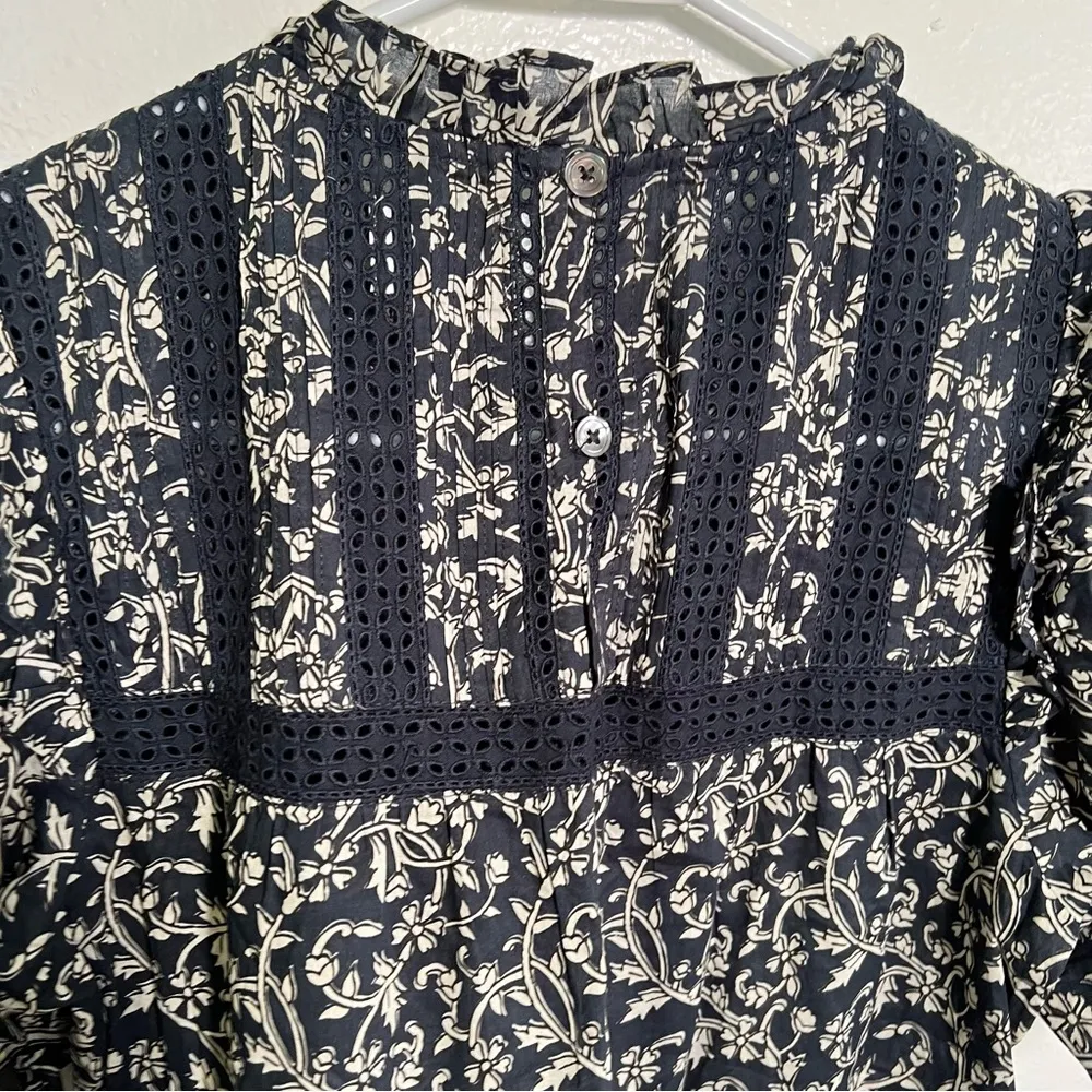 LINI Australia Dress Navy White Floral Eyelet Lace Ruffle Blue Size 4 - Image 13