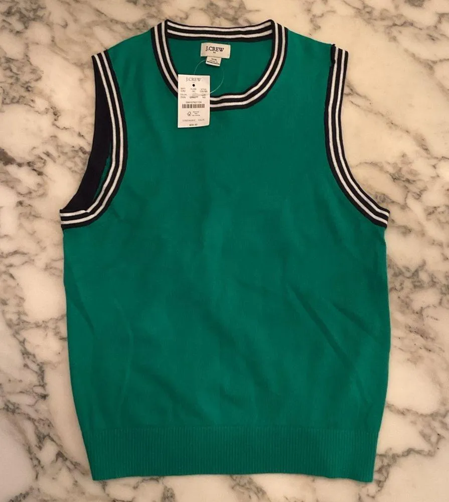 NWT J. Crew Kelly Green Navy Contrast-trim sweater shell XS holes in left seam - Image 3