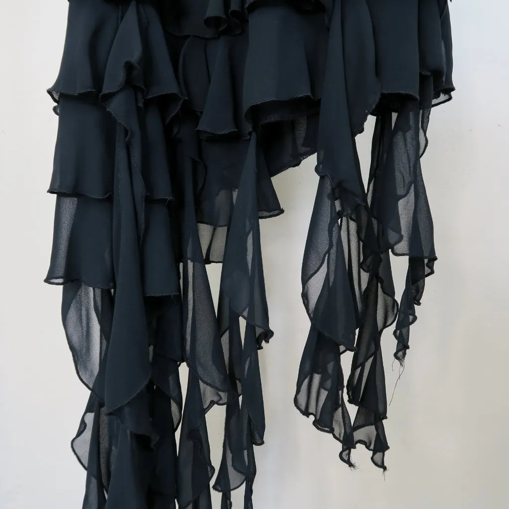 Vintage 80s Betsy & Adam Black Jellyfish Ruffle Halter Dress - Image 9