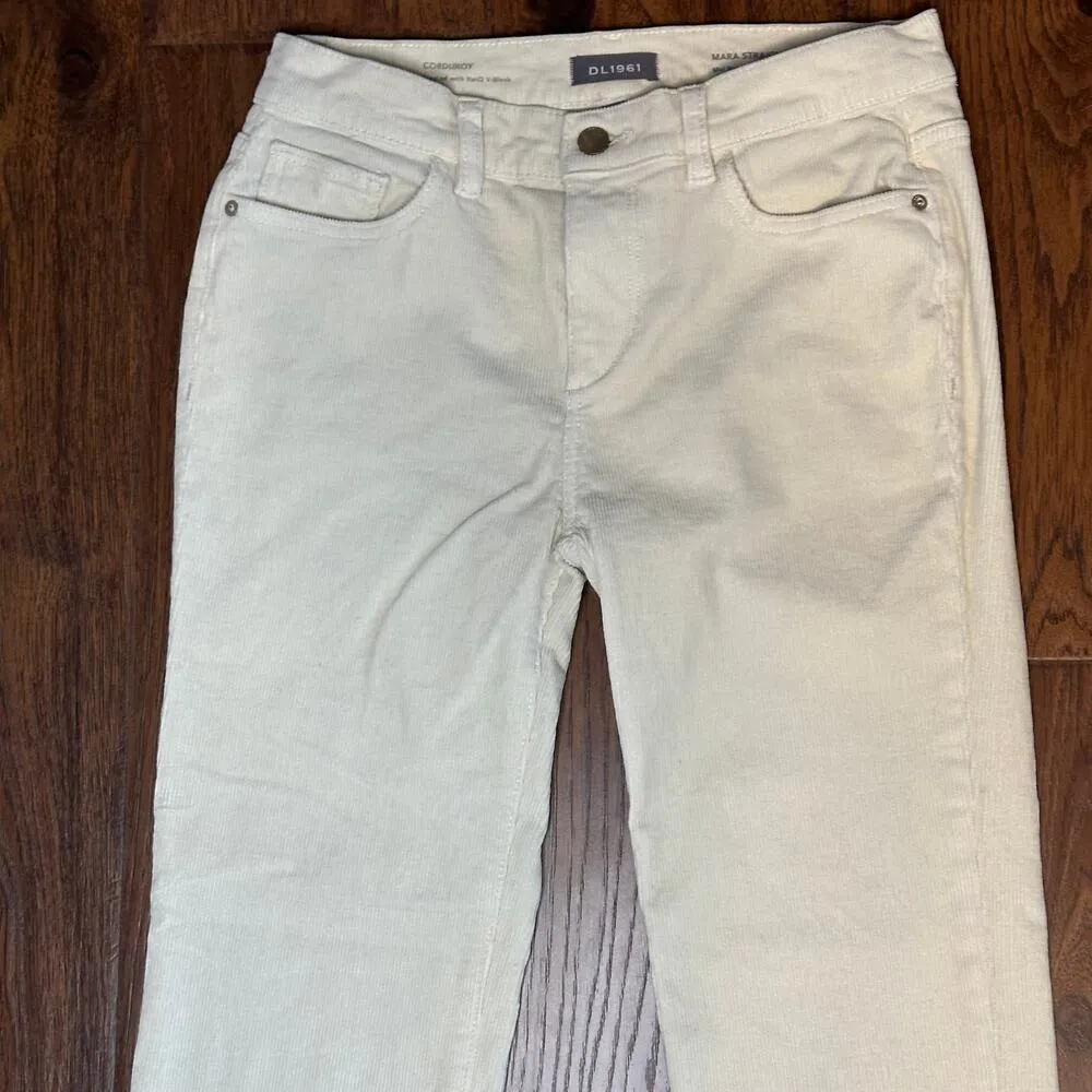 DL1961 Mara Straight Corduroy Off White Mid Rise Instasculpt Ankle Pants 27 - Image 3