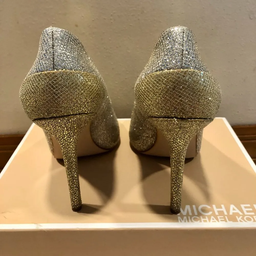 Michael Kors Silver Gold Glitter Metallic Shoes Pumps Event Wedding Party Sz 8 - Image 7