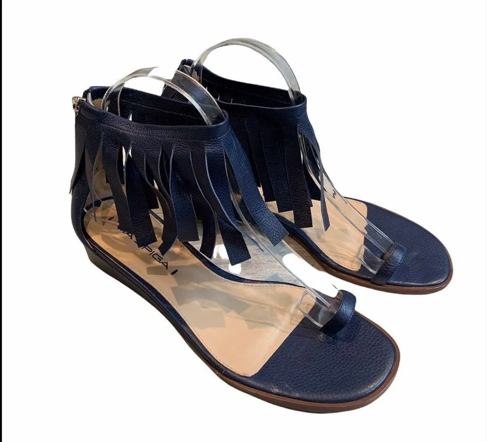 Via Spiga Leather Wrap Toe Wedge Sandal. - Image 7