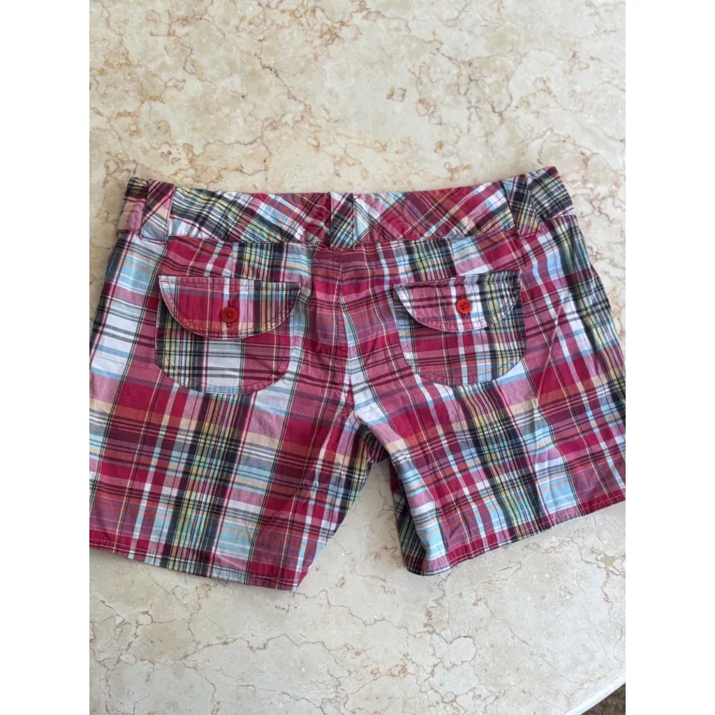 Rue21 Womens Plaid Shorts With Button Details Red/Multicolor Size 7/8 Cotton Ble - Image 3