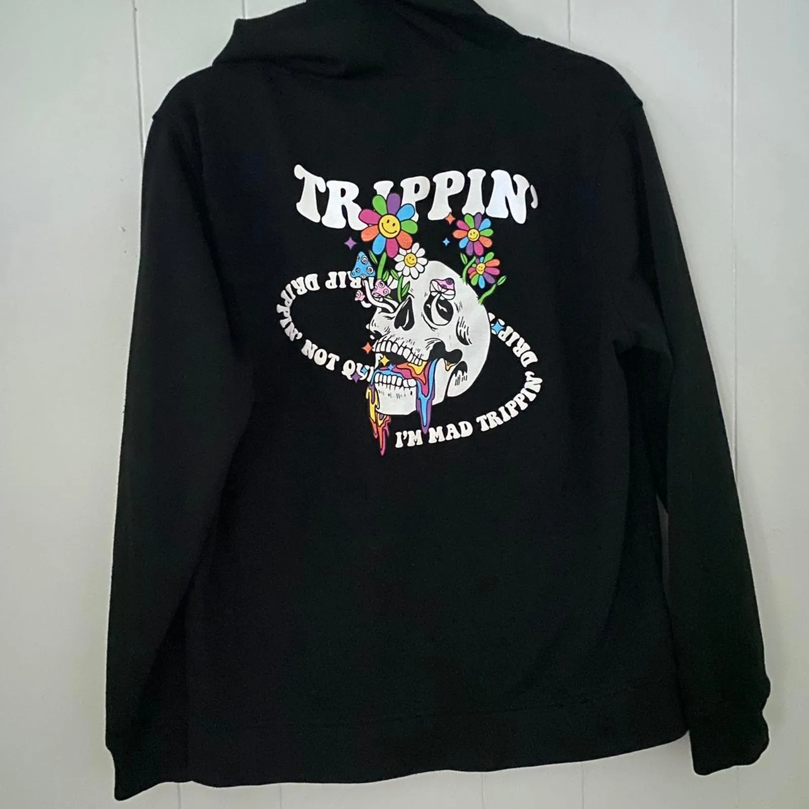Brooklyn Cloth Psychedelic Trippin Pullover Hoodie Mushrooms Skull Rainbow Large - Image 5