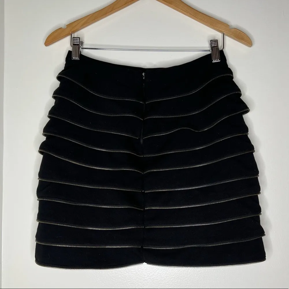 Aryn K. Zipper teeth medium Skirt Ruffle Trim Ponte Mini Skirt Black unique - Image 2
