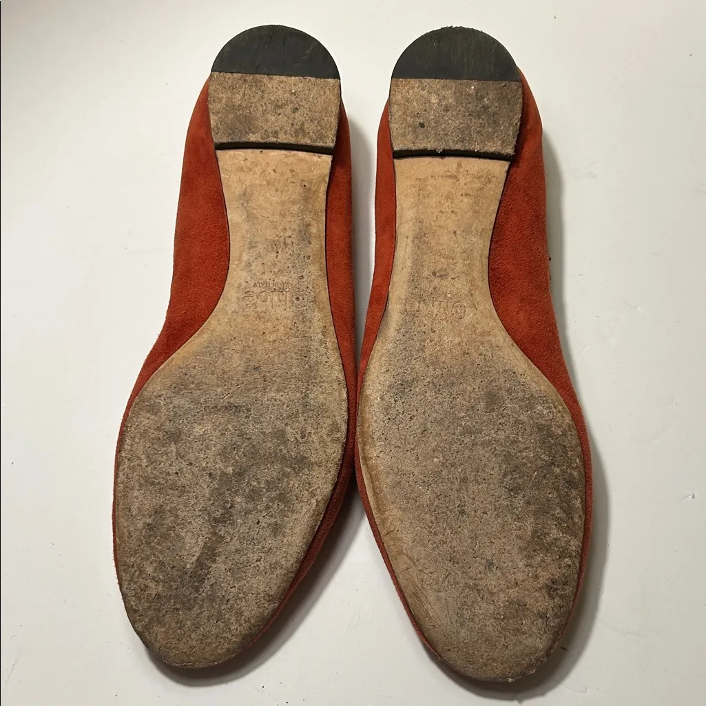Chloe Lauren Ballerina Ballet Flats Suede Leather Scalloped Trim Rust Orange 10 - Image 8
