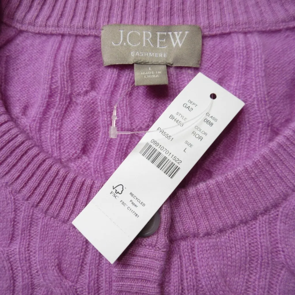 NWT J.Crew Cashmere Cable-knit Henley T-shirt in Radiant Orchid Sweater L - Image 2