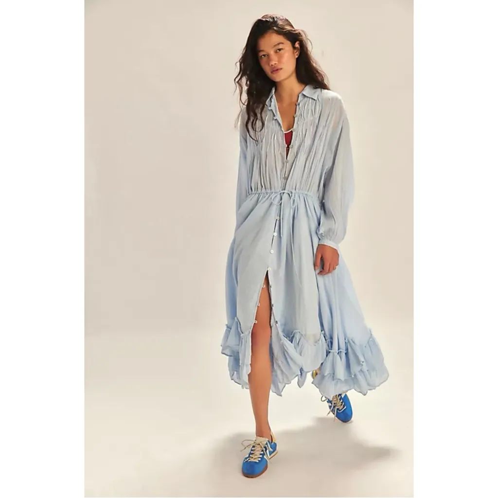 Free People Ethereal Dainty Bohemian Sea La Vie Midi Maxi Dress Duster Blue Med - Image 6