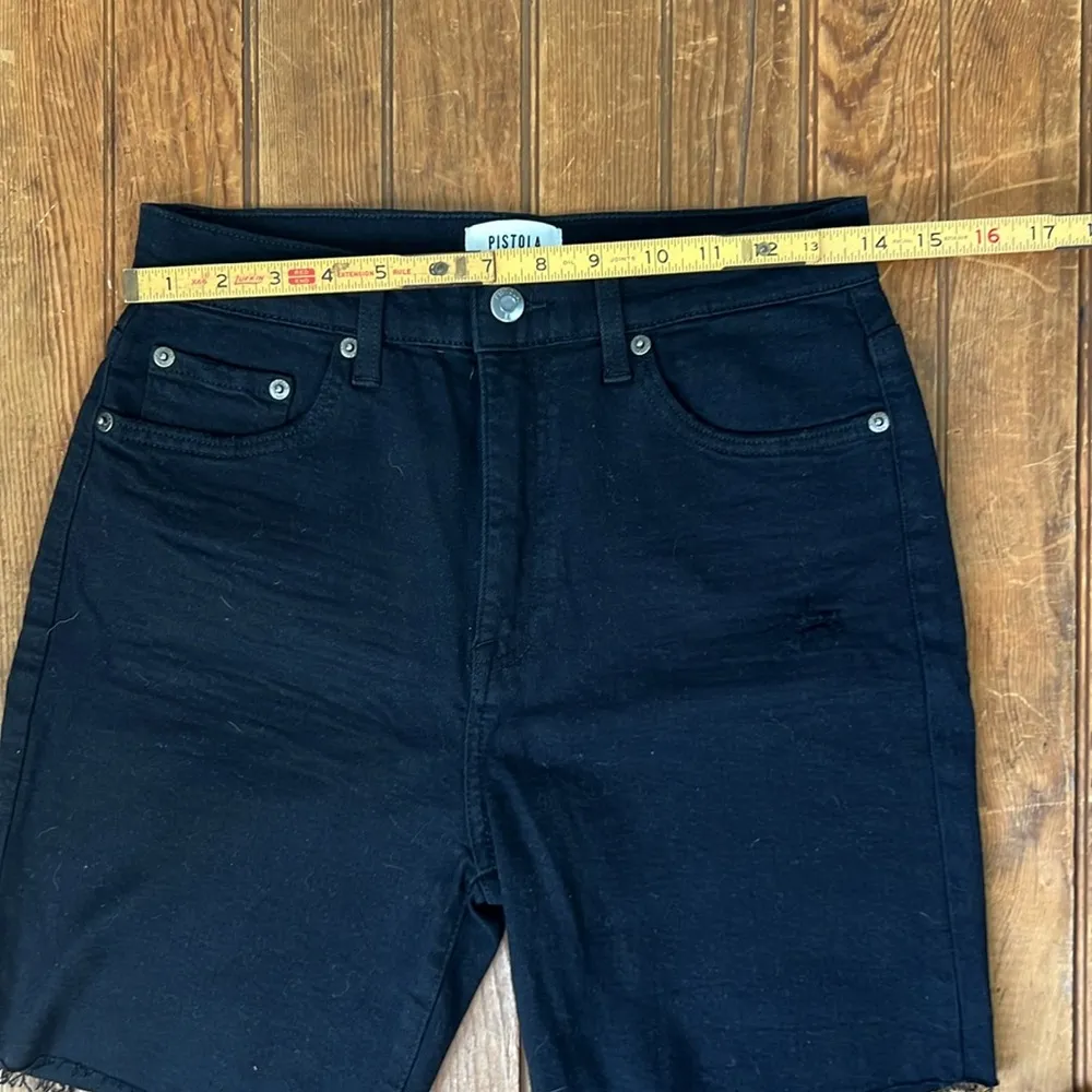 Pistola women’s cutoff black jean short longer inseam distressed size 28 - Image 3