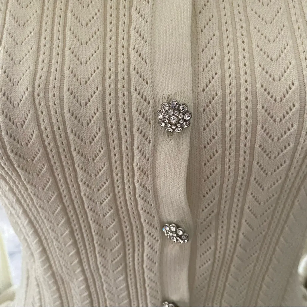 ZARA Cream Ruffled Knitted Cardigan M Cottagecore Whimsigoth Vintage-Inspired - Image 7