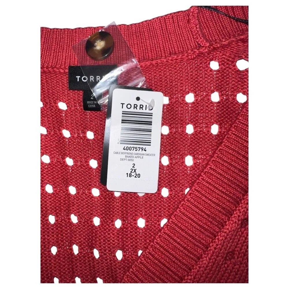 New Torrid Sweater Womens 2X Cable Knit Boyfriend Cardigan Button Up Baked Apple - Image 11