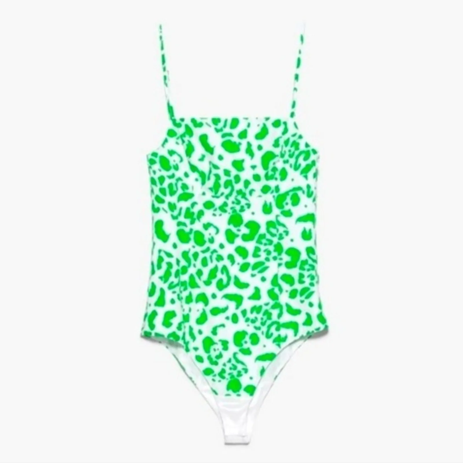 Zara Green Abstract Animal Print Poplin Bodysuit Medium Trendy Chic - Image 12