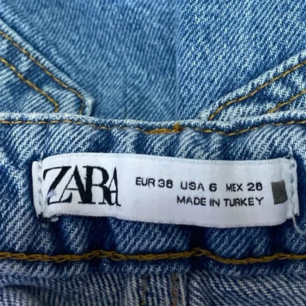 Zara Women's Blue High Rise Straight Wide Leg Frayed Raw Hem Denim Jeans Pants 6 - Image 4