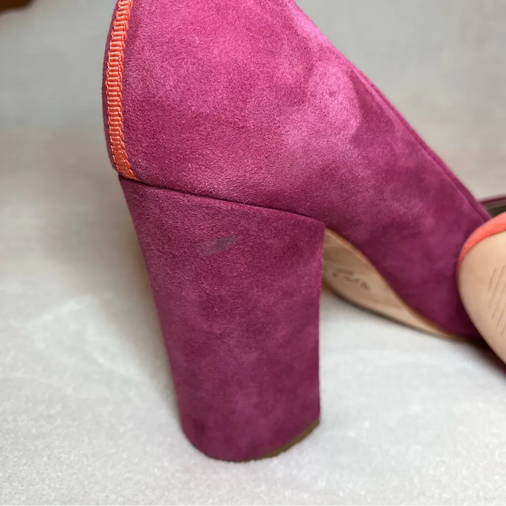 Boden Purple Fuchsia Coral Block Heel Pumps Heels size 37 6.5 Classic Round Toe Orange - Image 7