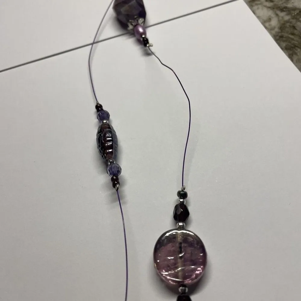 Women’s Double Strand Costume Necklace Purple Amethyst Stone / Beads Handmade - Image 7