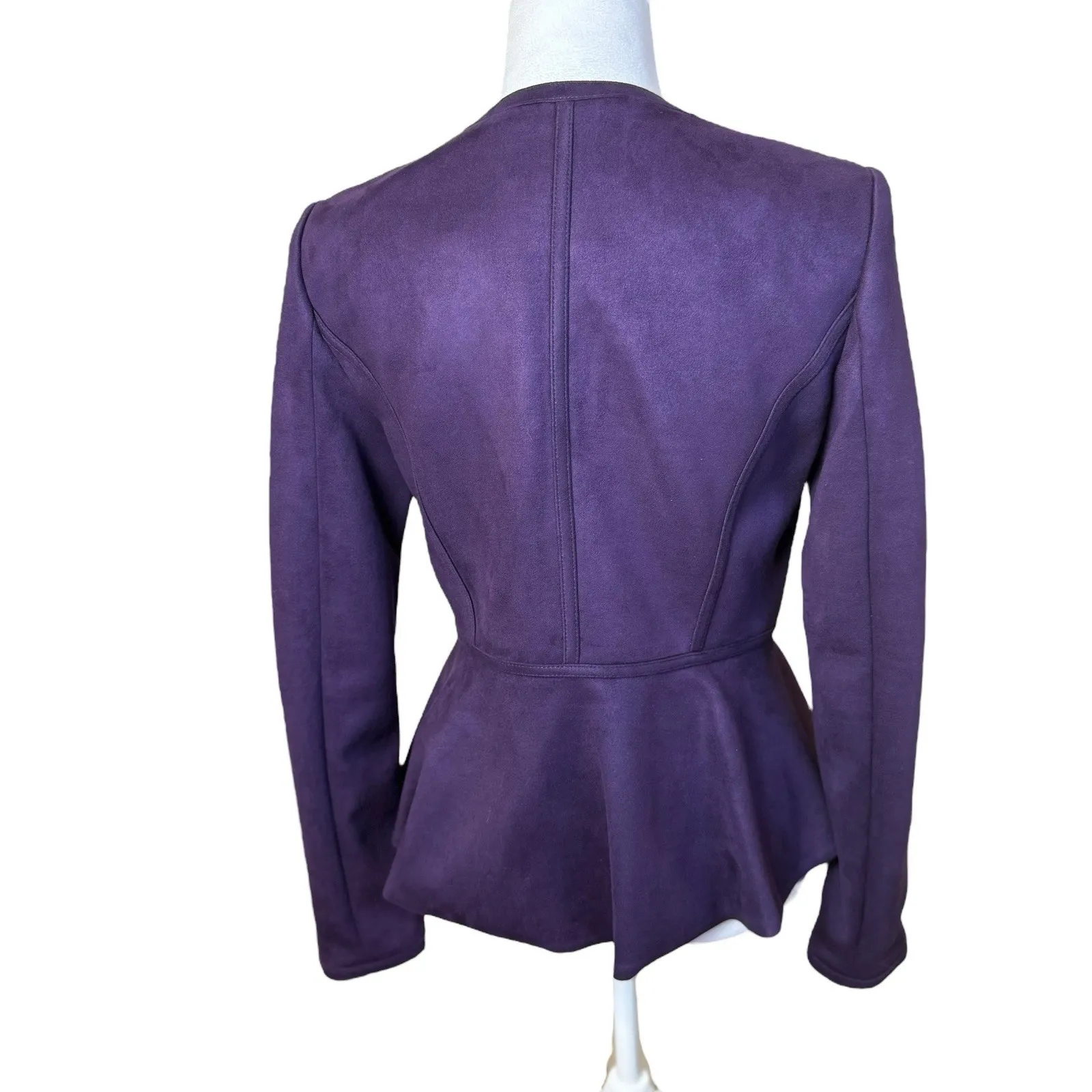 DKNY Women's Faux-Suede Zip-Front Peplum Jacket Purple Size 4 Career Office Work - Image 8