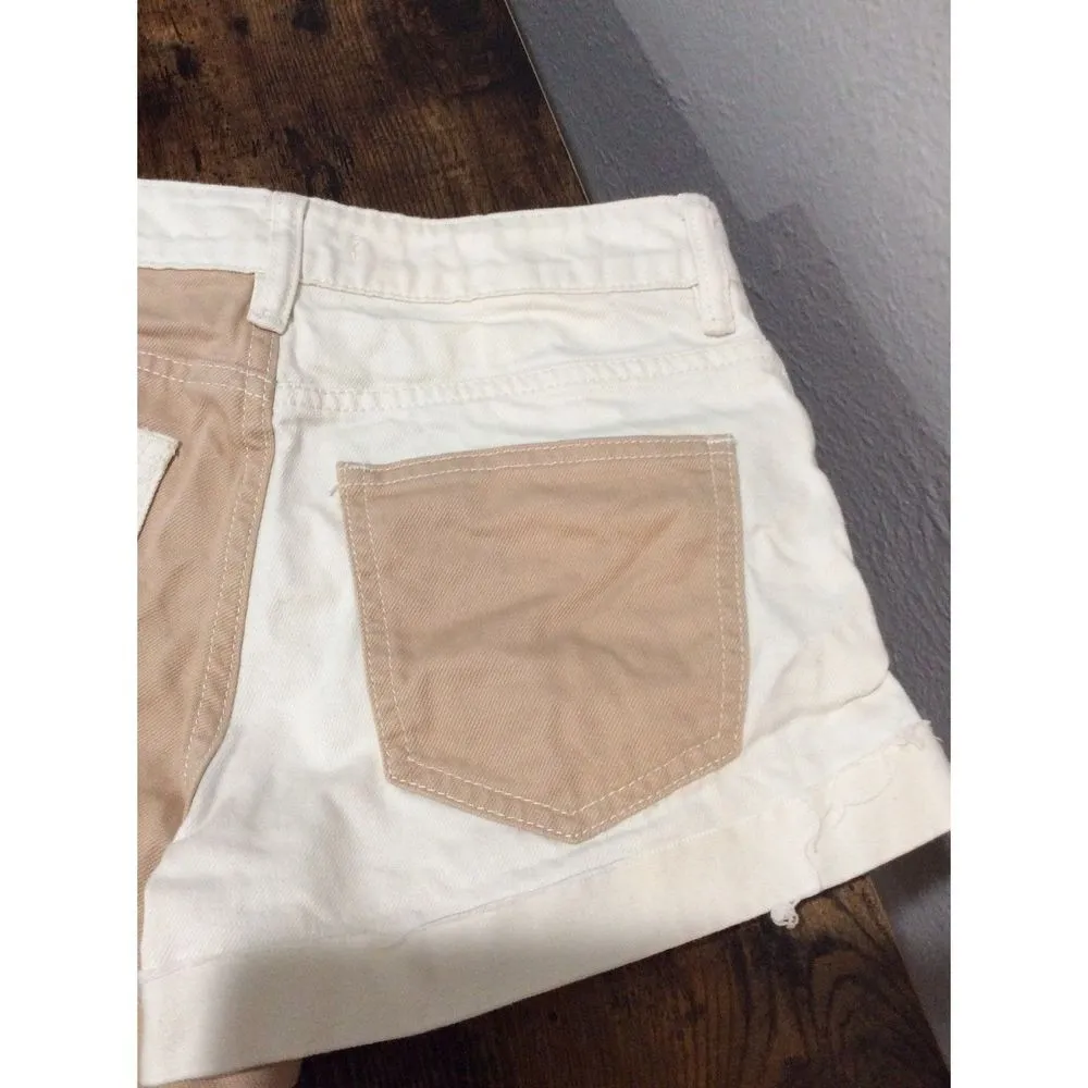 PacSun Pieced Design Cinnamon/Beige Color-block Mom Shorts Size 23 VNC - Image 6