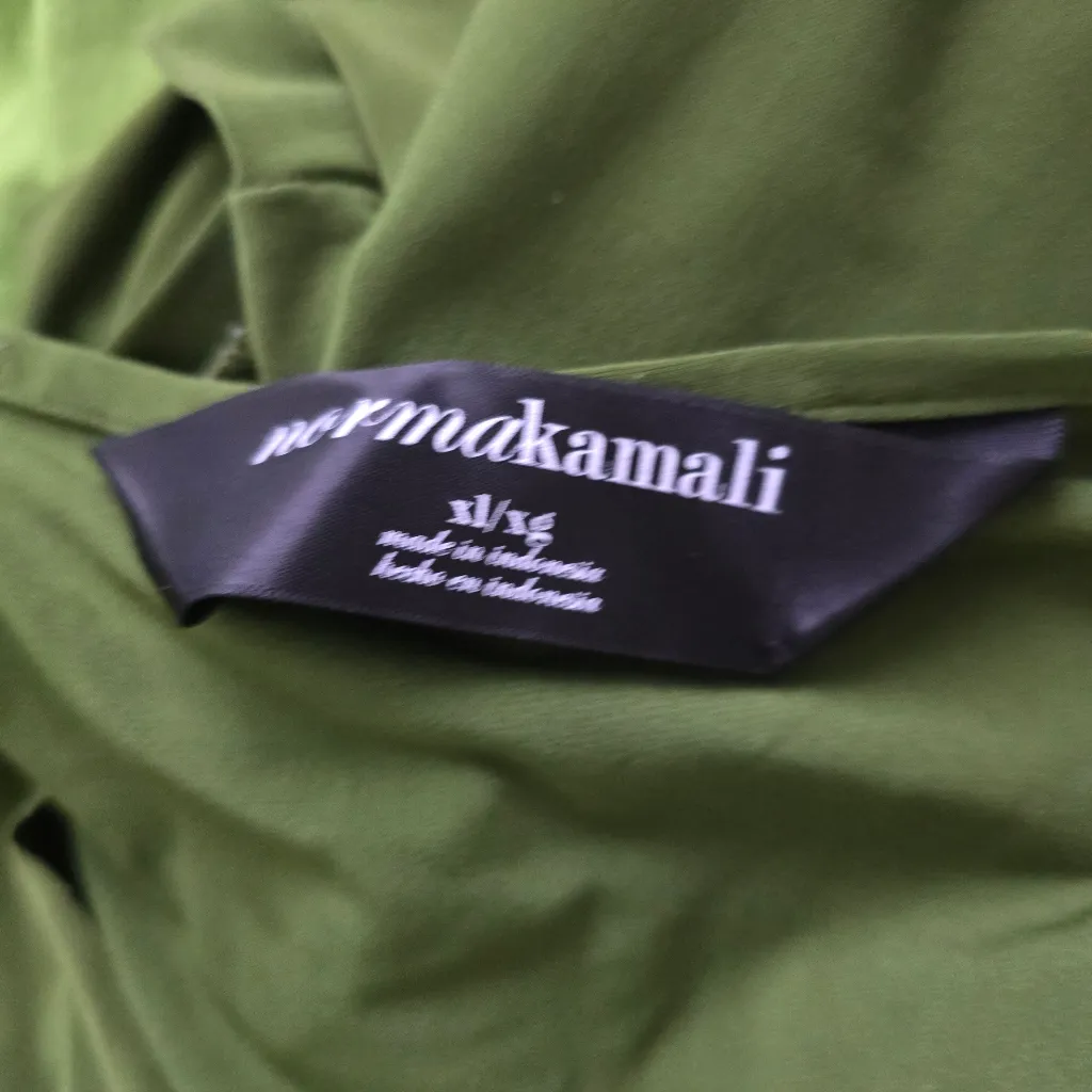 Norma Kamali Olive Sleeveless Drape-Neck Blouse Size XL Designer Modern Office - Image 6