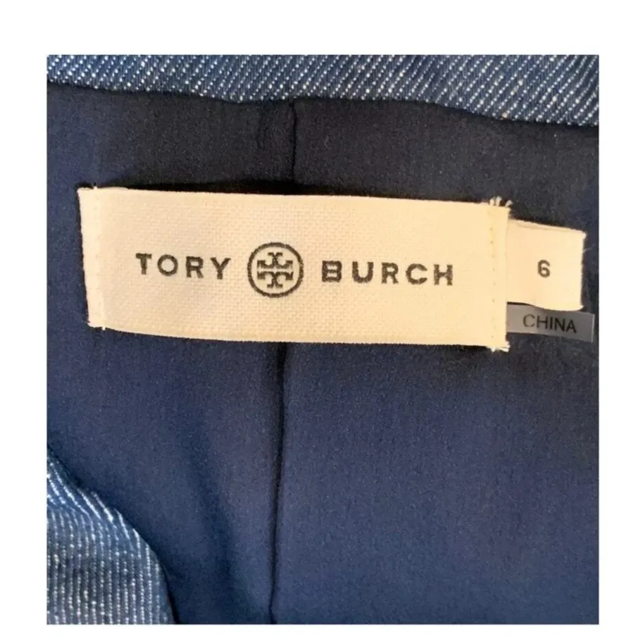 Tory Burch Raw Denim Blazer Size 6 - Image 9