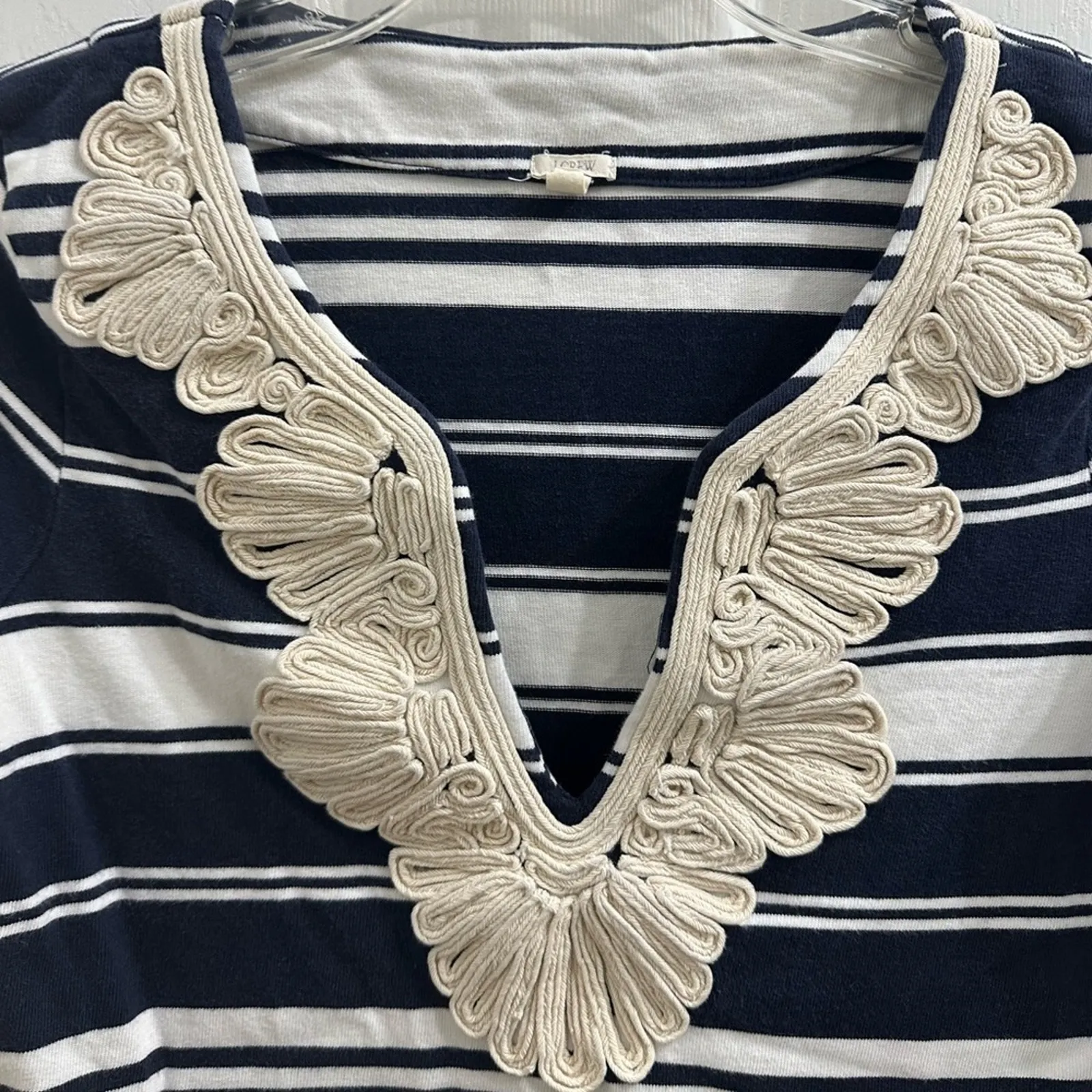J. Crew Striped Navy & White Rope Macramé Neckline Shirt J.Crew Nautical  XS - Image 3