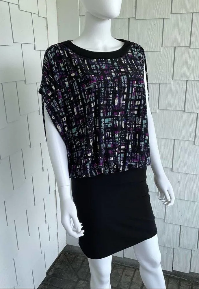 BCBG Paris Women's Purple/Black Abstract Patterned/Solid Blouson Dress sz XXS - Image 2