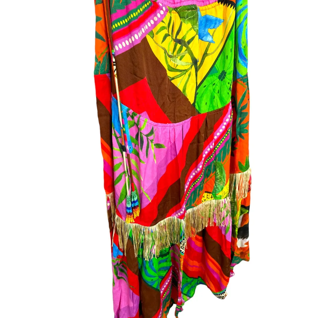NWT Farm Rio Palila Fringe Midi Dress Size XL – Tropical Smocked Sundress - Image 7