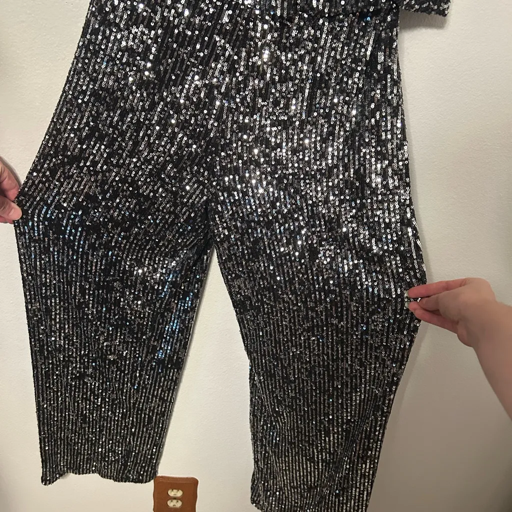 Bebe  Black Sequin Strapless Jumpsuit | NYE Party Glam | Size Medium - Image 6