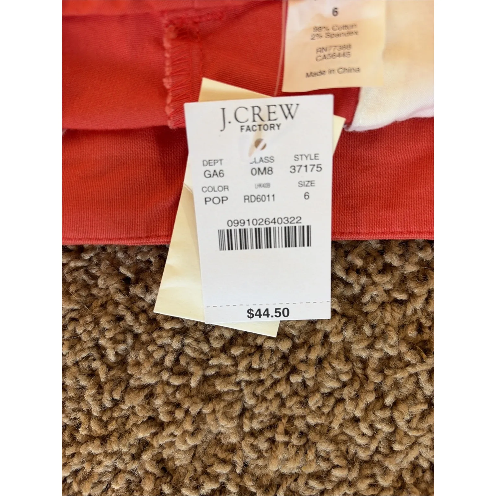 J Crew Factory 2012 Orange Poppy Cotton Stretch Bermuda‎ Shorts Womens 6 NEW NWT - Image 9