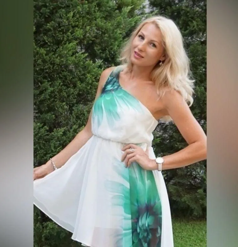 White with green flowers one shoulder asymmetrical cocktail dress xs/s - Image 4