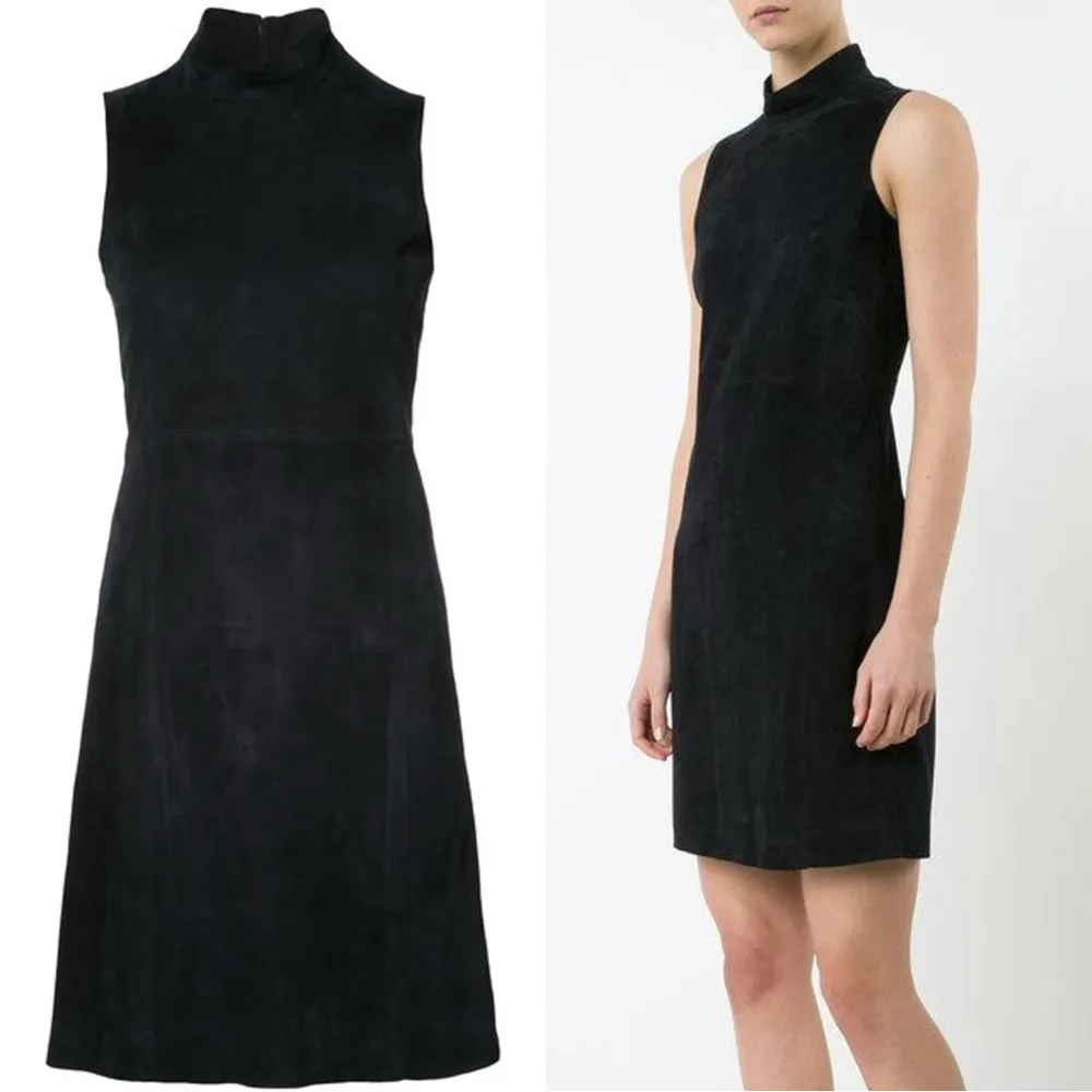 Theory • Eulia Dress black paneled lamb leather suede mock neck ponte knit - Image 6