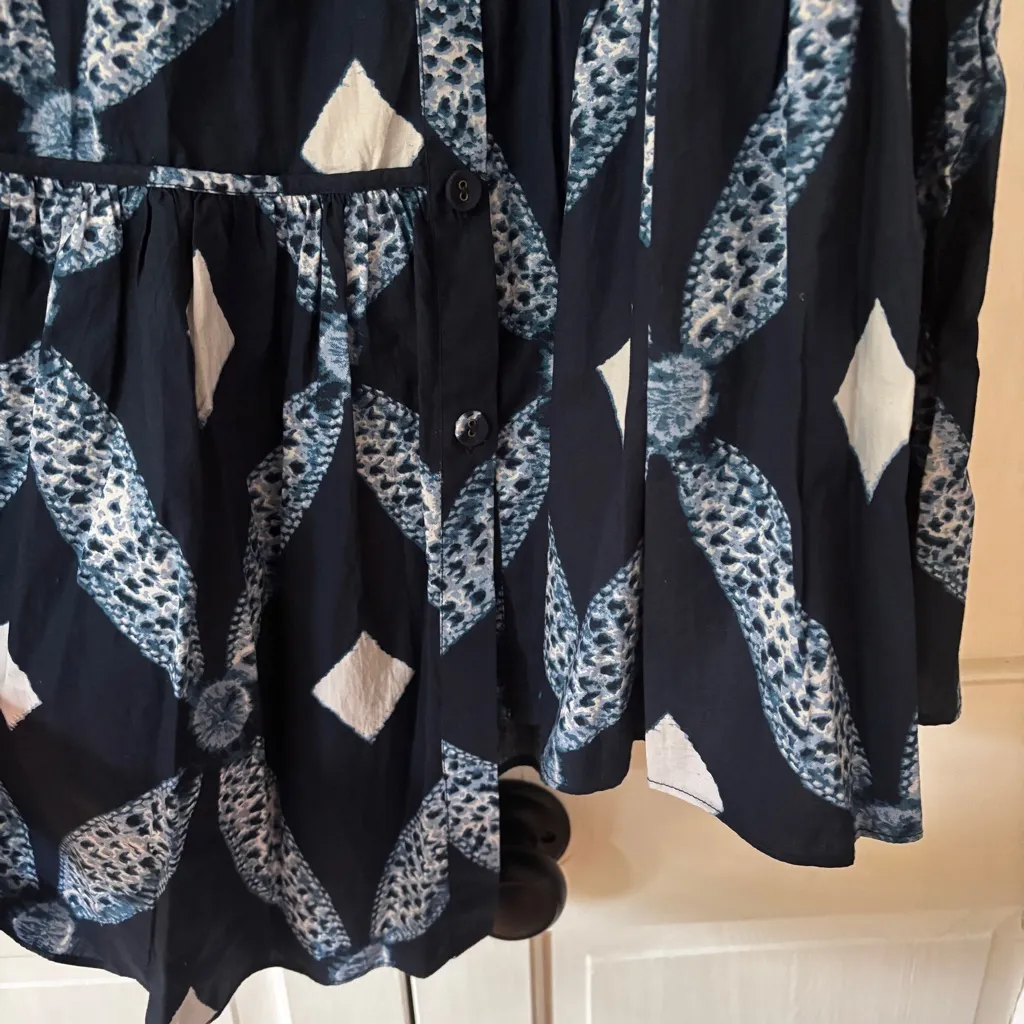 Ulla Johnson Eiko Skirt Indigo Size 2 Diamond Shibori Print Cotton Poplin Blue - Image 6