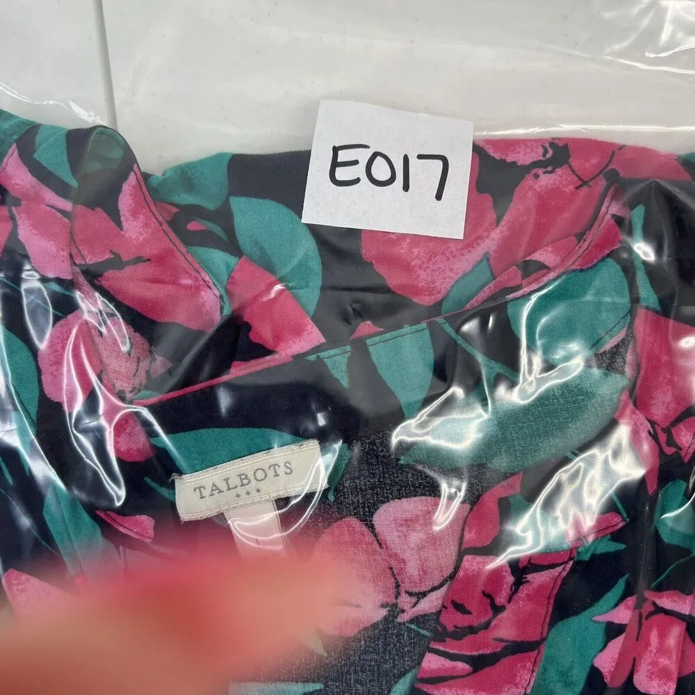 Talbots Woman Sz L Tunic Top Floral Navy Pink Popover V Neck Long Sleeve Blouse - Image 10