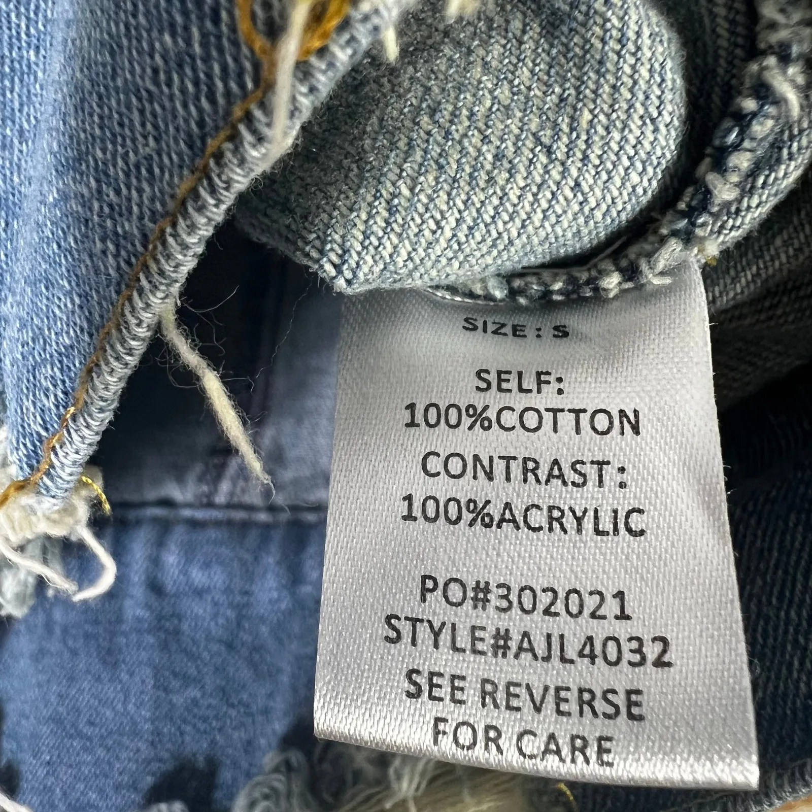 Promesa Distressed Denim Jacket Womens S Blue Knit Sleeve Colorblock 90s Retro - Image 7