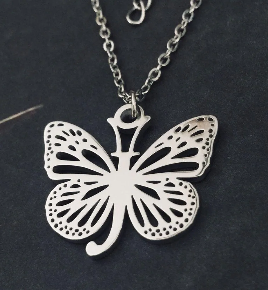 Letter J Initial Butterfly Necklace Silver - Image 5