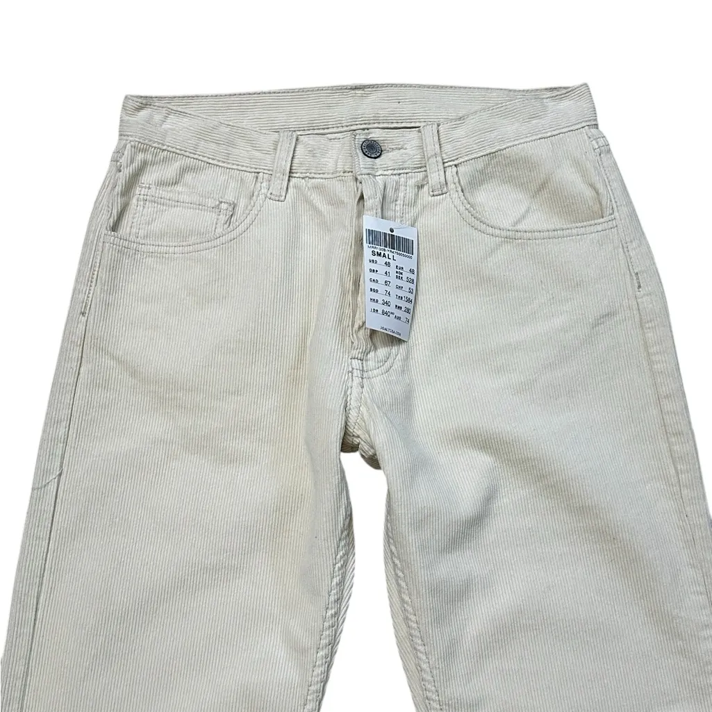 John Galt Corduroy Straight Leg Jeans High Waist Cream Grunge Size Small - Image 3