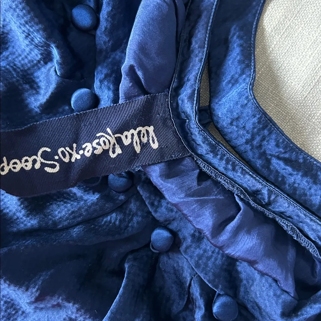 LELA ROSE
XO Scoop 100% Silk Navy Button Hem Midi Sheath Dress Blue - Image 6