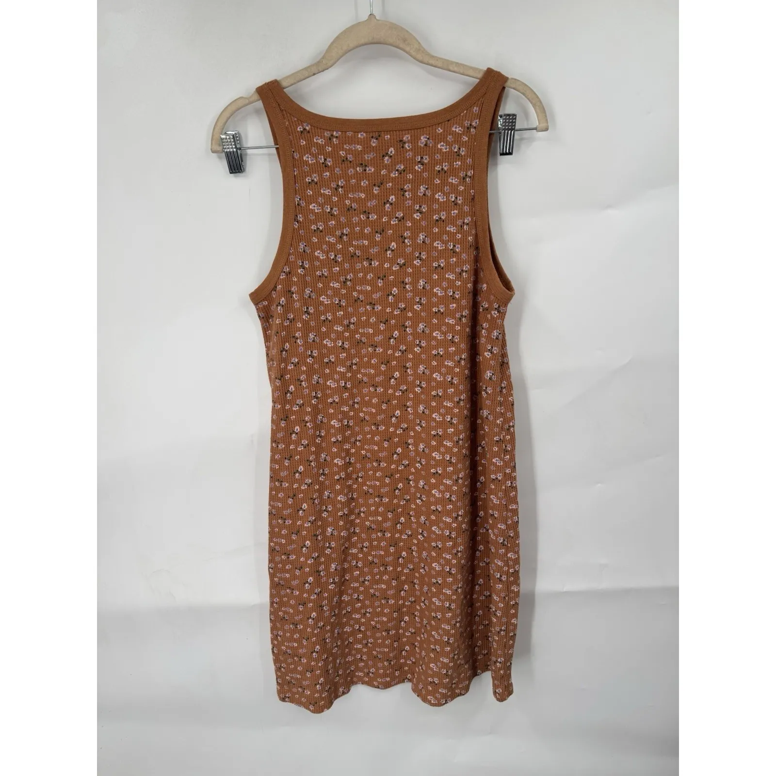 American Eagle Waffle Knit Mini Tank Dress Women M Brown Ditsy Floral Coquette - Image 2