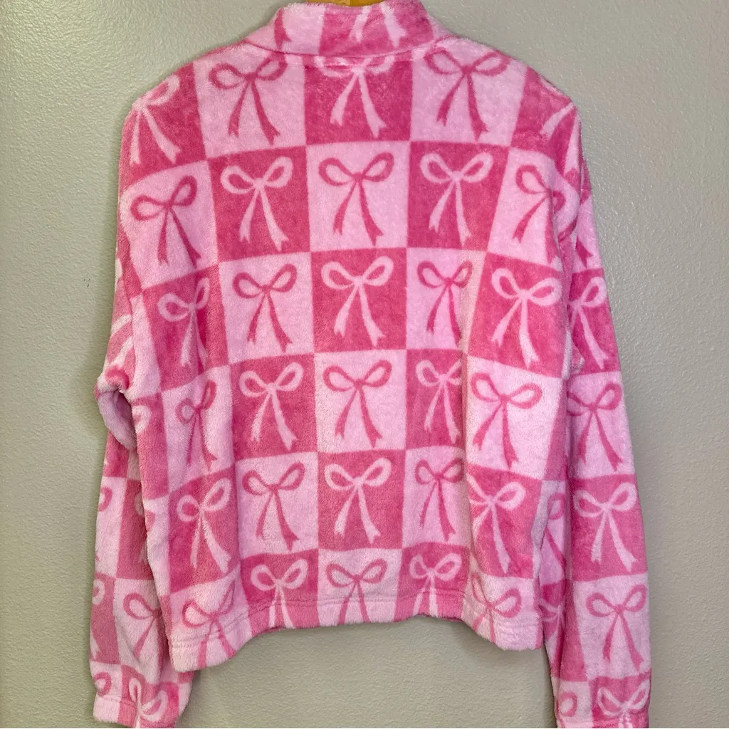 Mighty Fine Pink Bows Checkered Quarter Zip Teddy Pullover Jacket - Image 8