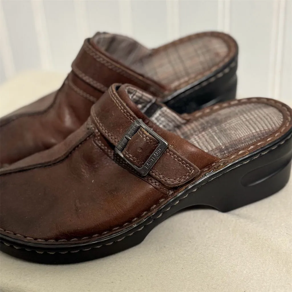 Eastland Mae 6M Brown Leather Clogs Mule Chunky Buckle Cottagecore Comfort Shoe - Image 2