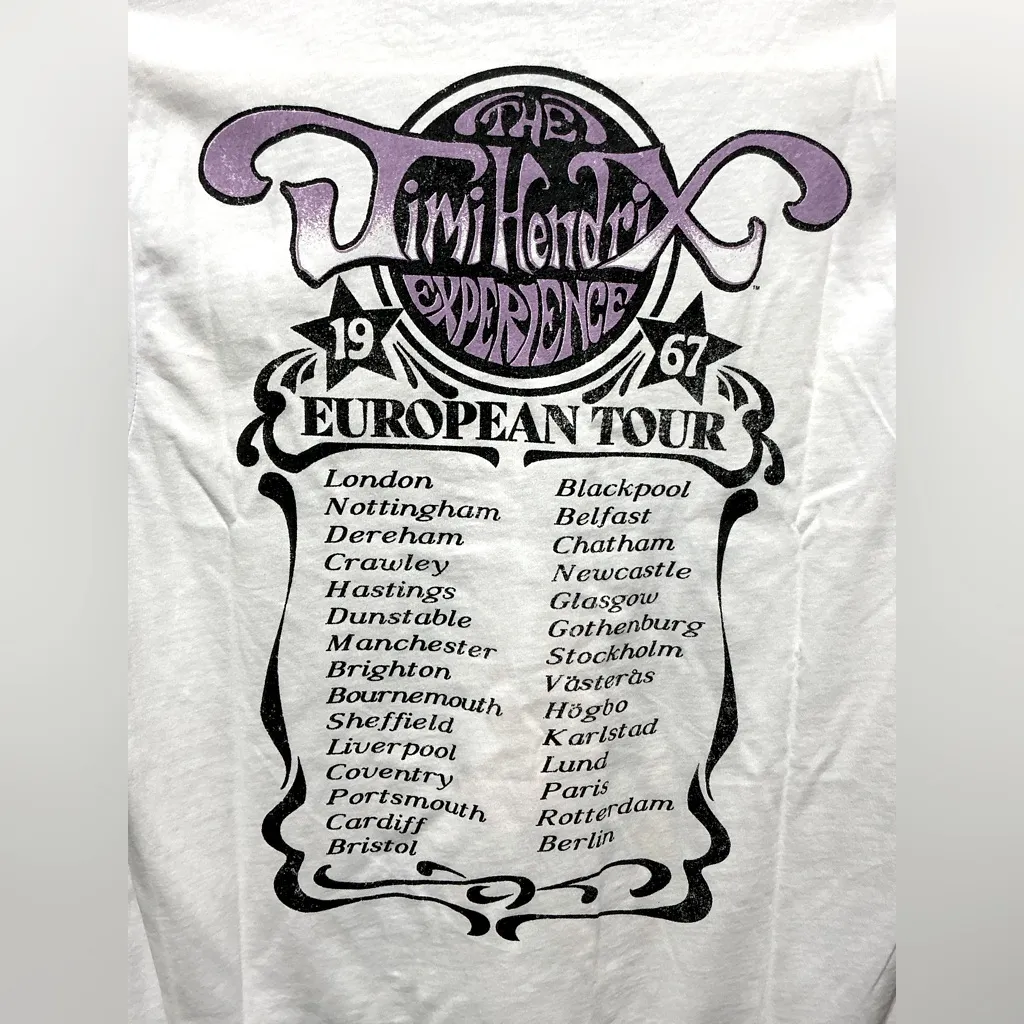 PRINCE PETER Jimi Hendrix European Tour Tee M 18.5” p2p White $60 Retail NWT Size M - Image 10