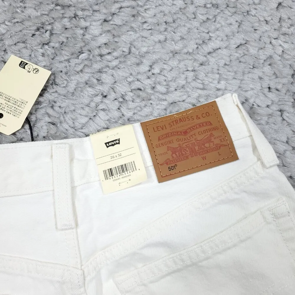 Levi's Premium 501 Original Straight Jeans Size 26 x 32 White High Rise Raw Hem - Image 4