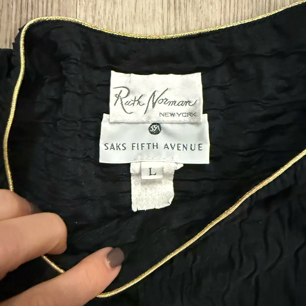 Vintage Saks Fifth Avenue Black Top with Gold Trim or dress - Image 2